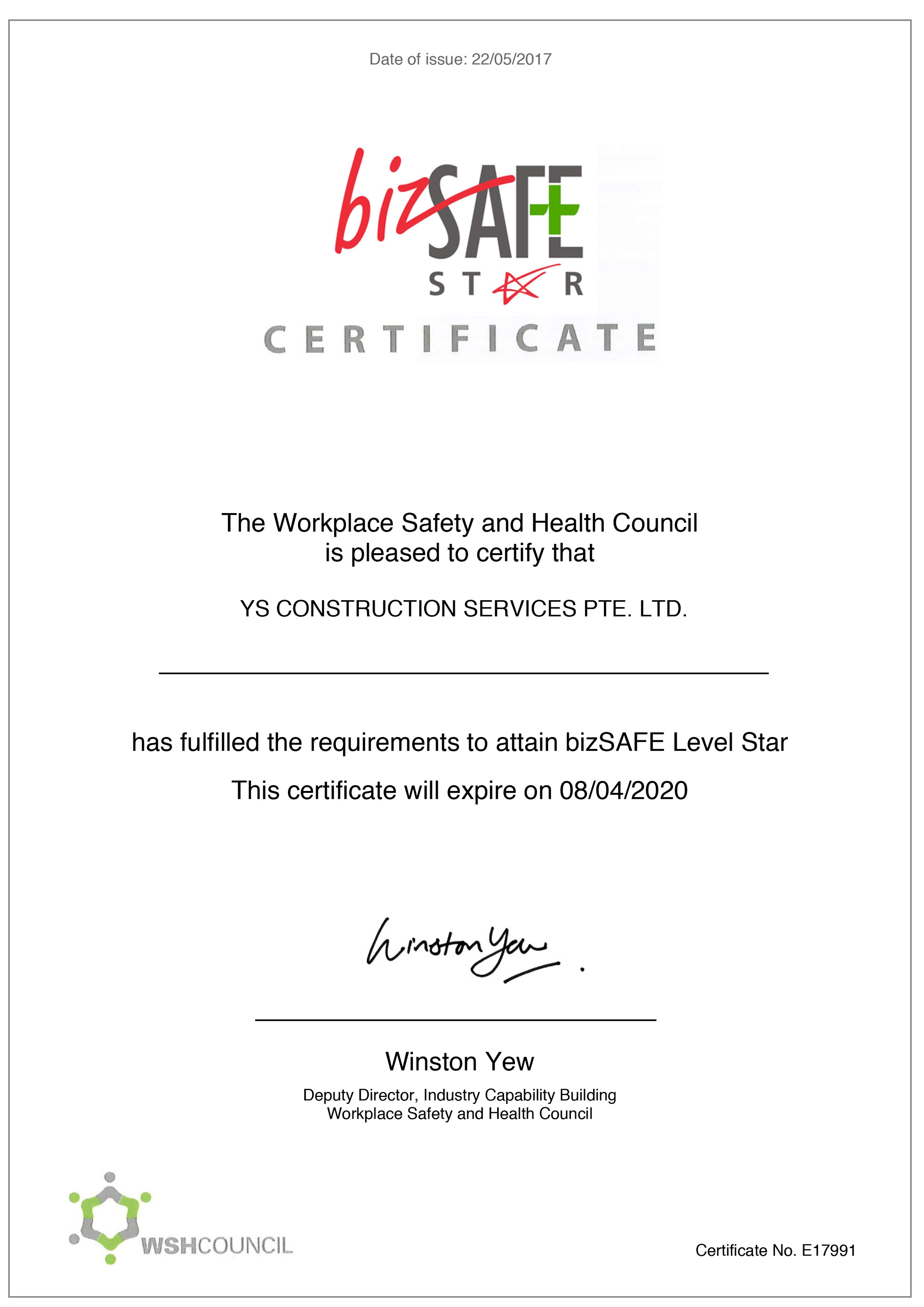 BizSAFE Certificate